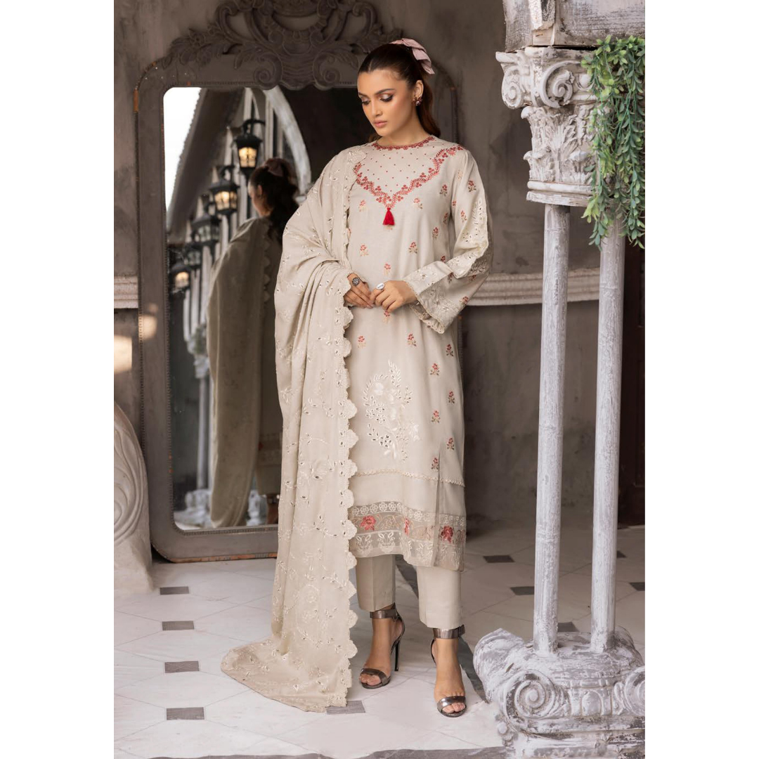 3 Piece – Unstitched Cutwork Embroidered Suit – SN562809