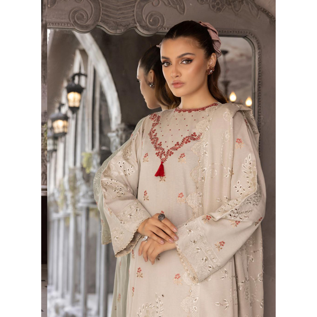 3 Piece – Unstitched Cutwork Embroidered Suit – SN562809