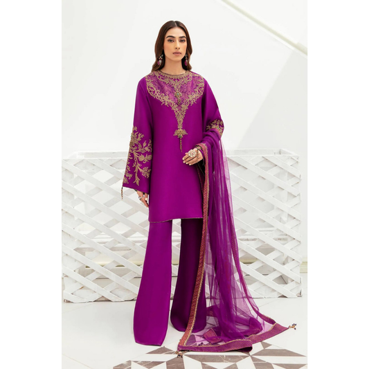 3 Piece – Unstitched Embroidered Silk Suit – AHXANF94