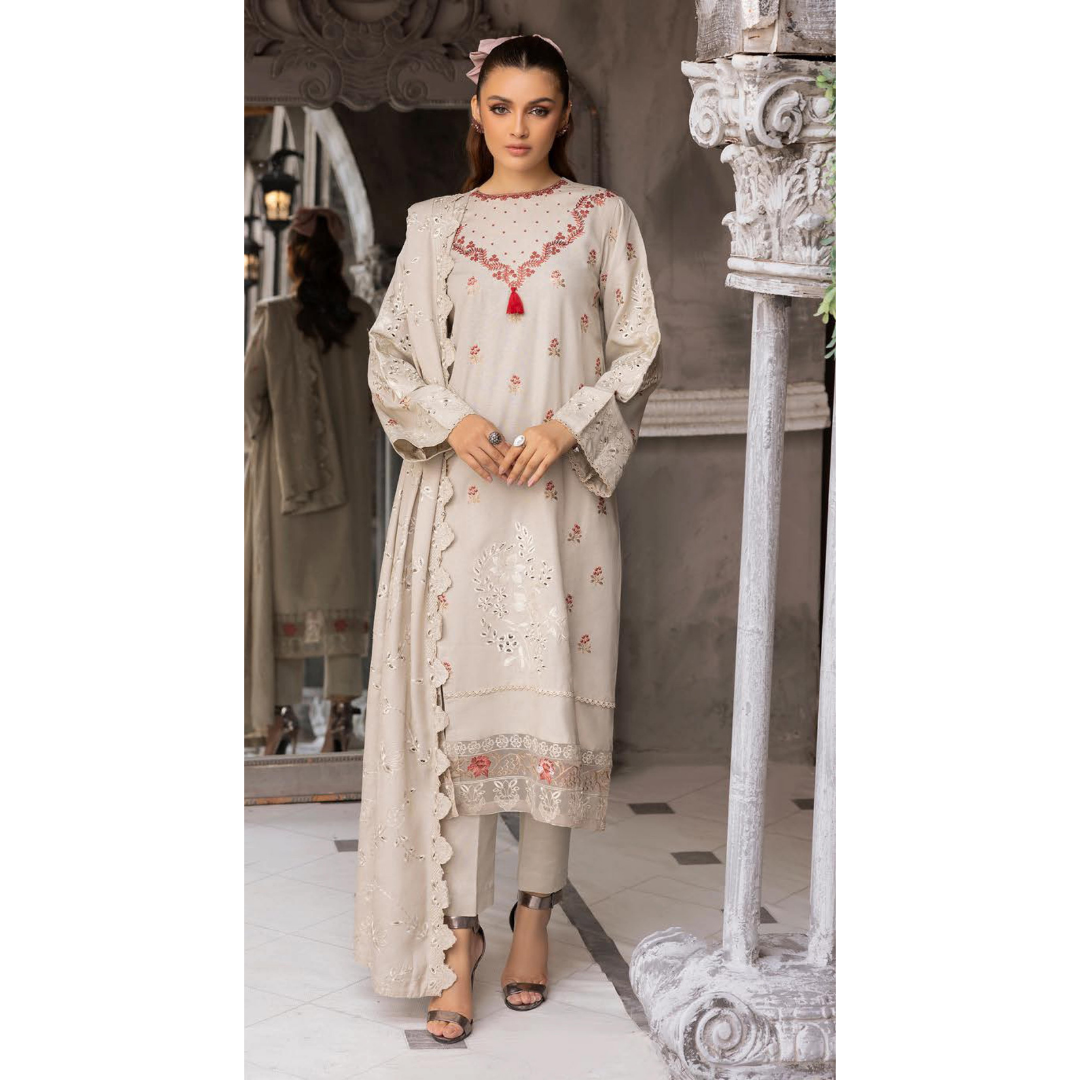 3 Piece – Unstitched Cutwork Embroidered Suit – SN562809