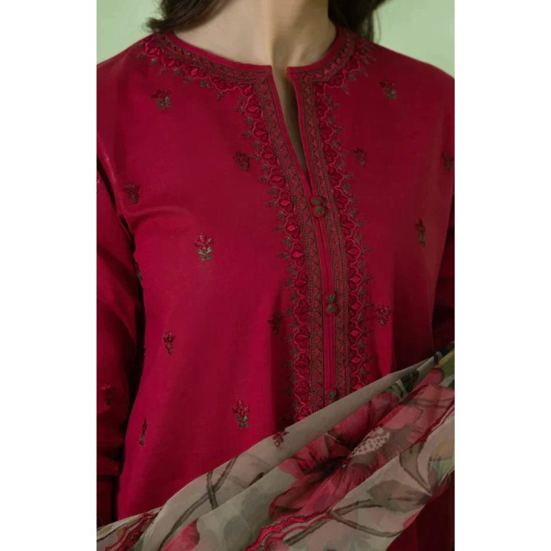 3 Piece – Unstitched Embroidered Dhanak Suit – VFT65005