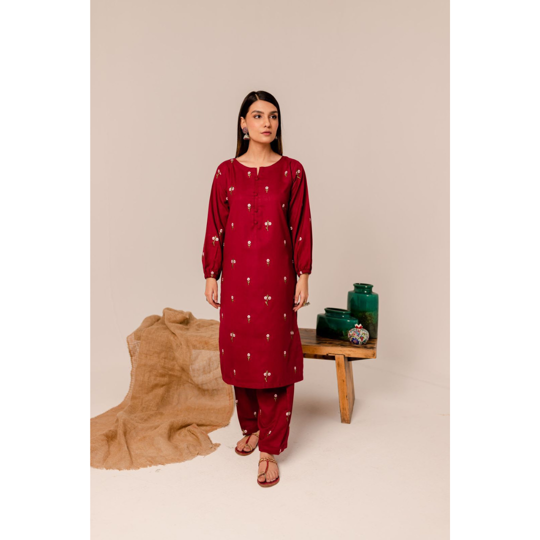 2 Piece – Unstitched Embroidered Dhanak Suit – AHXANF105