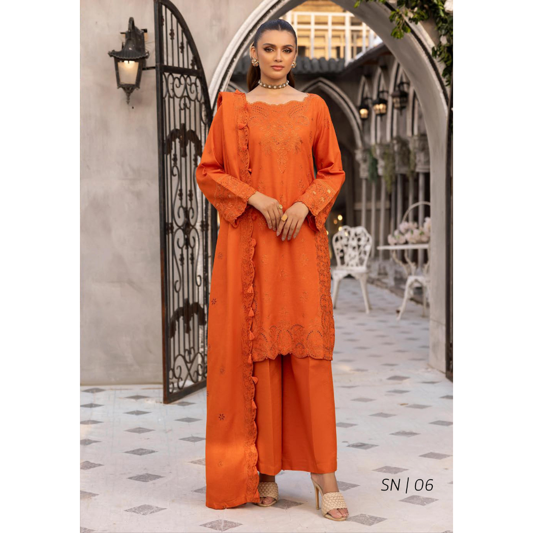 3 Piece – Unstitched Cutwork Embroidered Suit – SN5628011