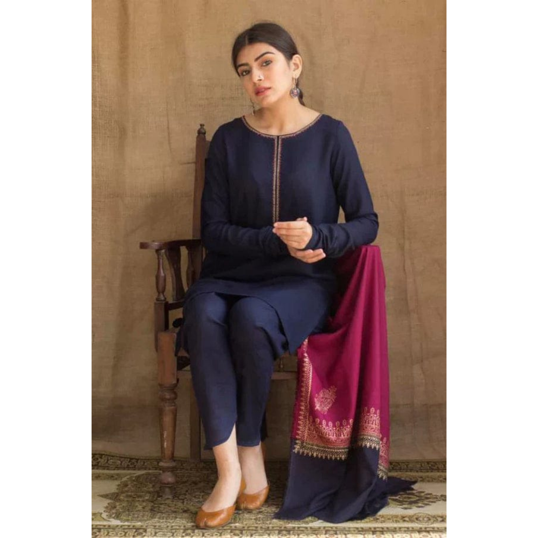 3 Piece – Unstitched Embroidered Dhanak Suit – AHXANF73