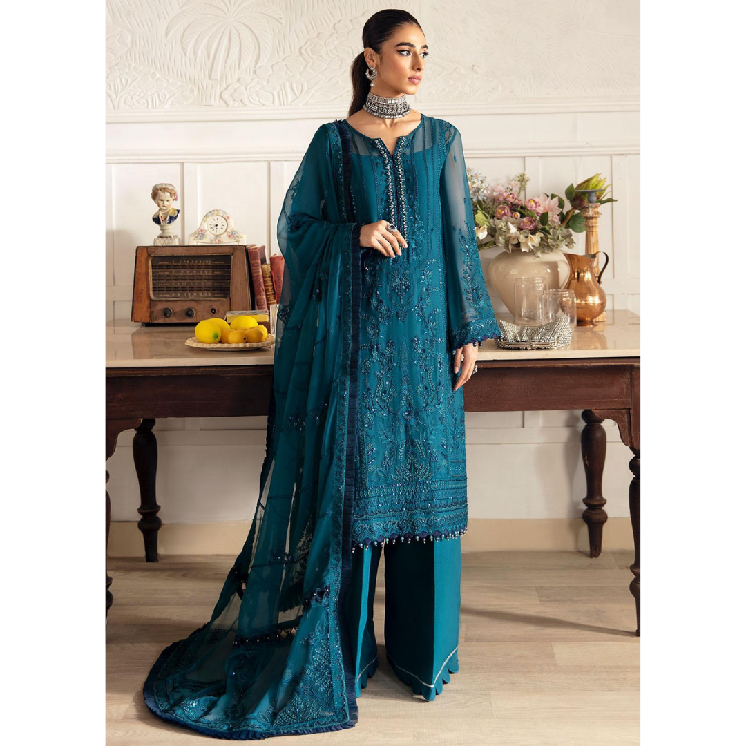 3 Piece-Sequins Chiffon Embroidered Suit-ZE979034