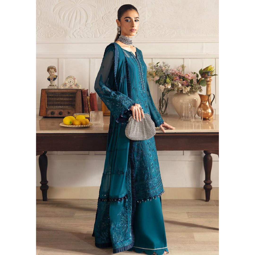 3 Piece-Sequins Chiffon Embroidered Suit-ZE979034