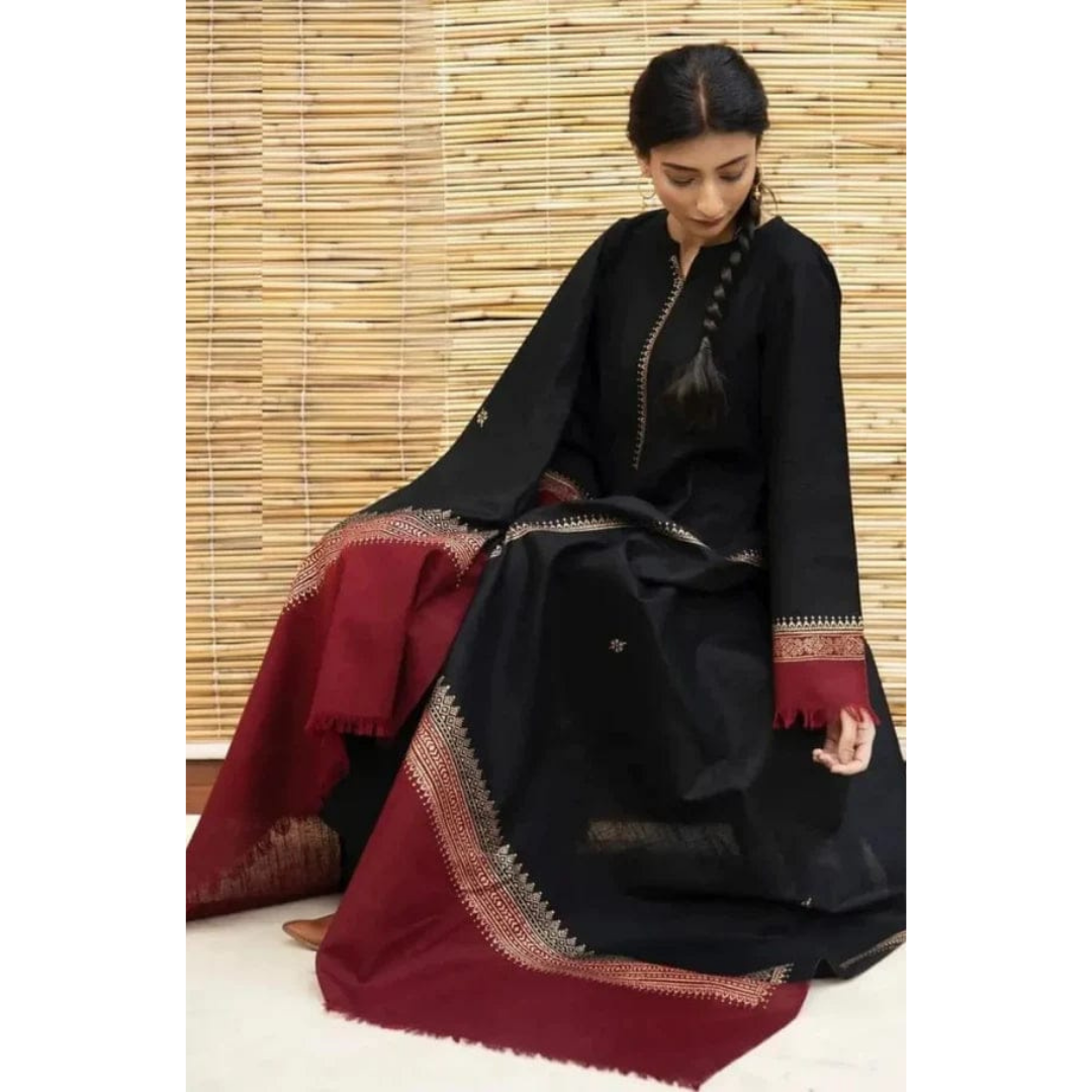 3 Piece – Unstitched Embroidered Dhanak Suit – AHXANF75