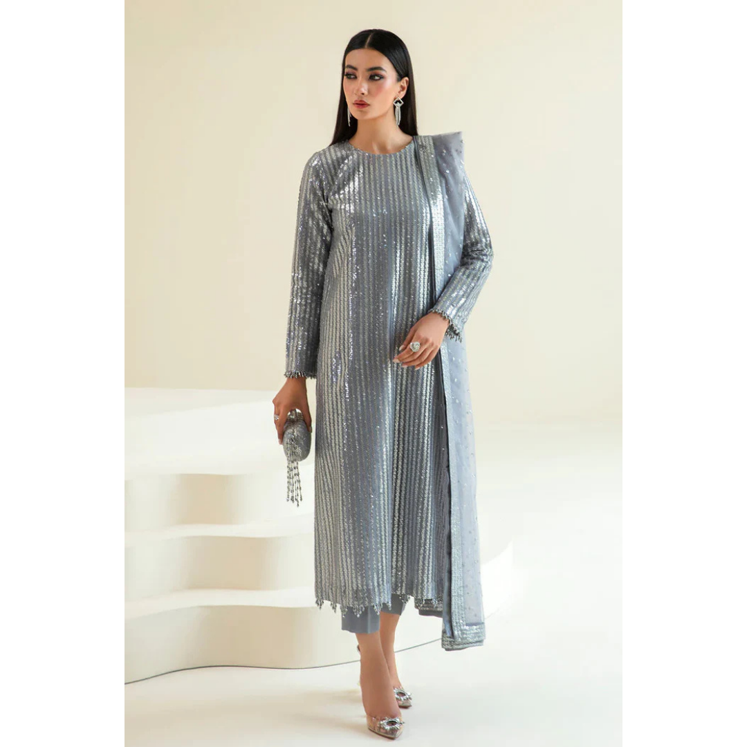 3 Piece-Net Embroidered Suit-ZE979041