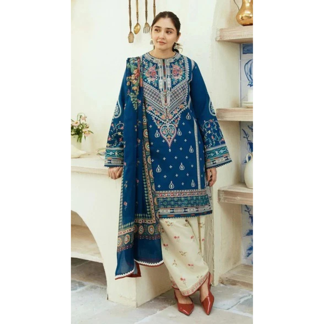 3 Piece – Unstitched Embroidered Dhanak Suit – VTXANF37