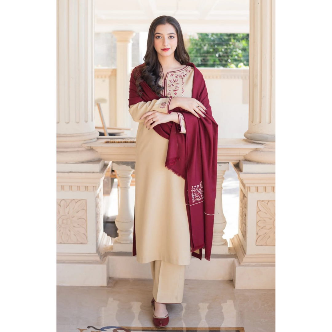 3 Piece – Unstitched Embroidered Dhanak Suit – AHXANF72