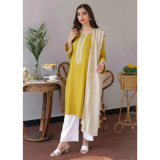 3 Piece – Unstitched Embroidered Dhanak Suit – AHXANF98