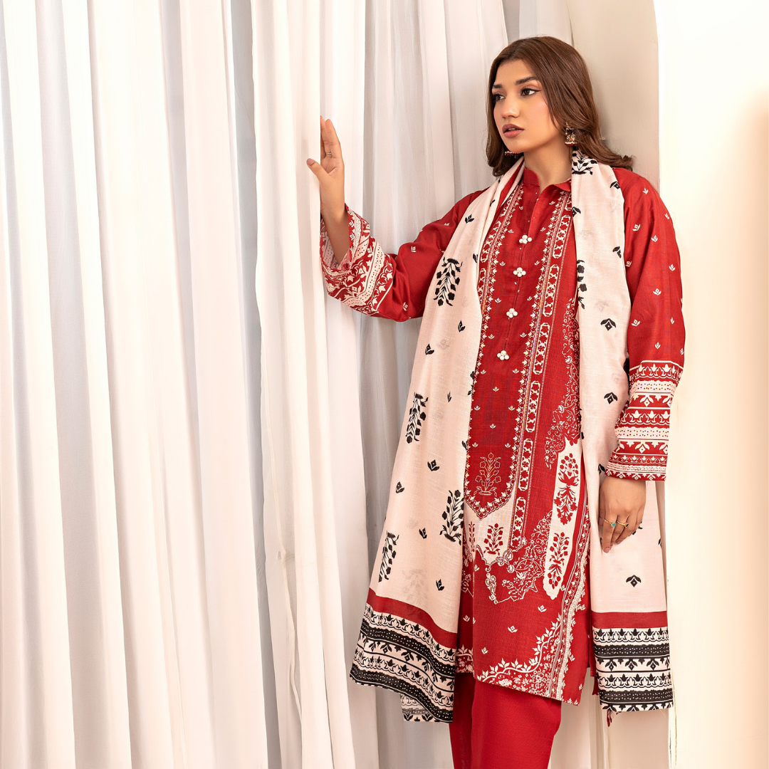 3 Piece – Unstitched Printed Khaddar Suit – SN306001