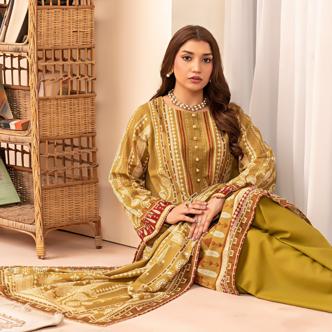 3 Piece – Unstitched Printed Khaddar Suit – SN306006