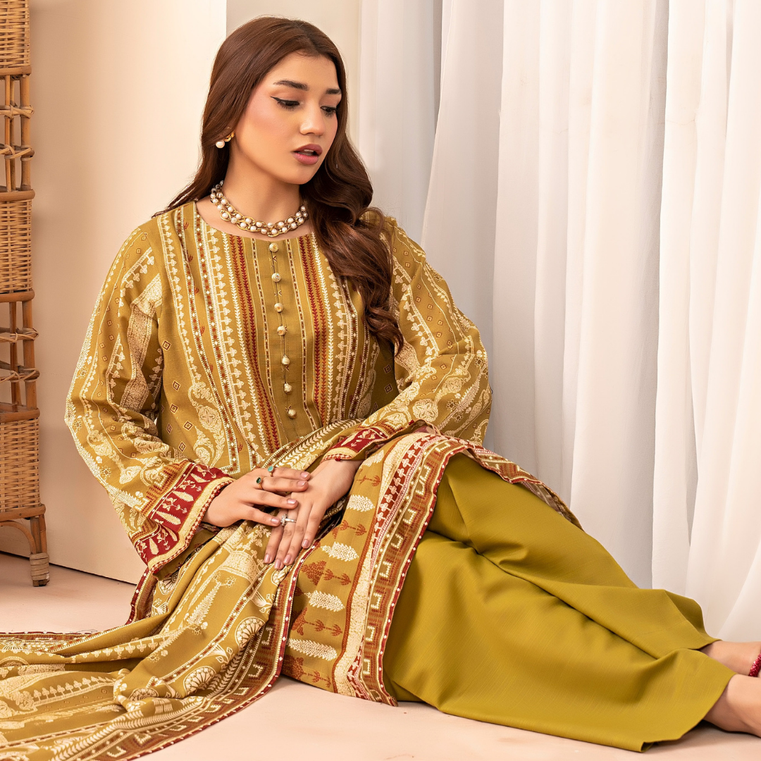 3 Piece – Unstitched Printed Khaddar Suit – SN306006