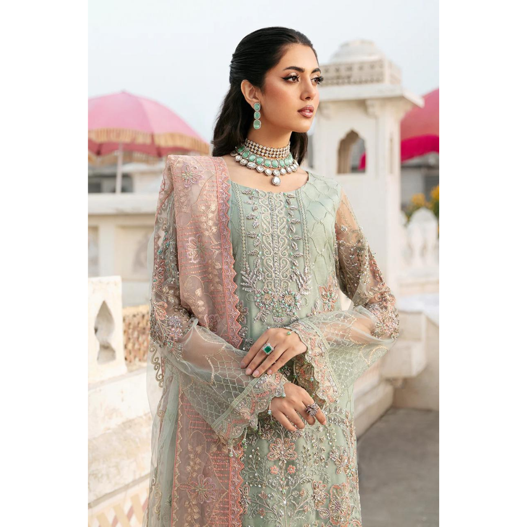 3 Piece – Unstitched Embroidered Organza Suit – VTXANF76