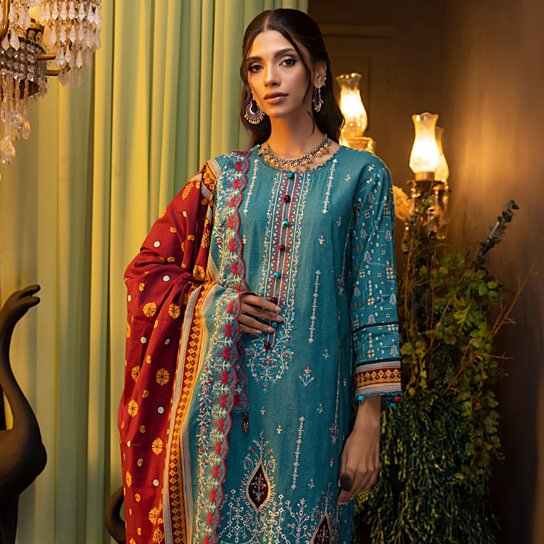 3 Piece – Unstitched Embroidered Cutwork Khaddar Suit – RegS0087656