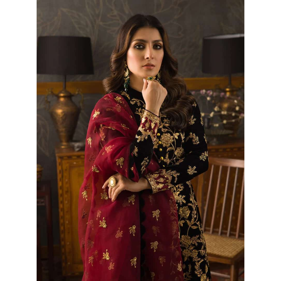 3 Piece- Silk Embroidered Suit-VTXANF62