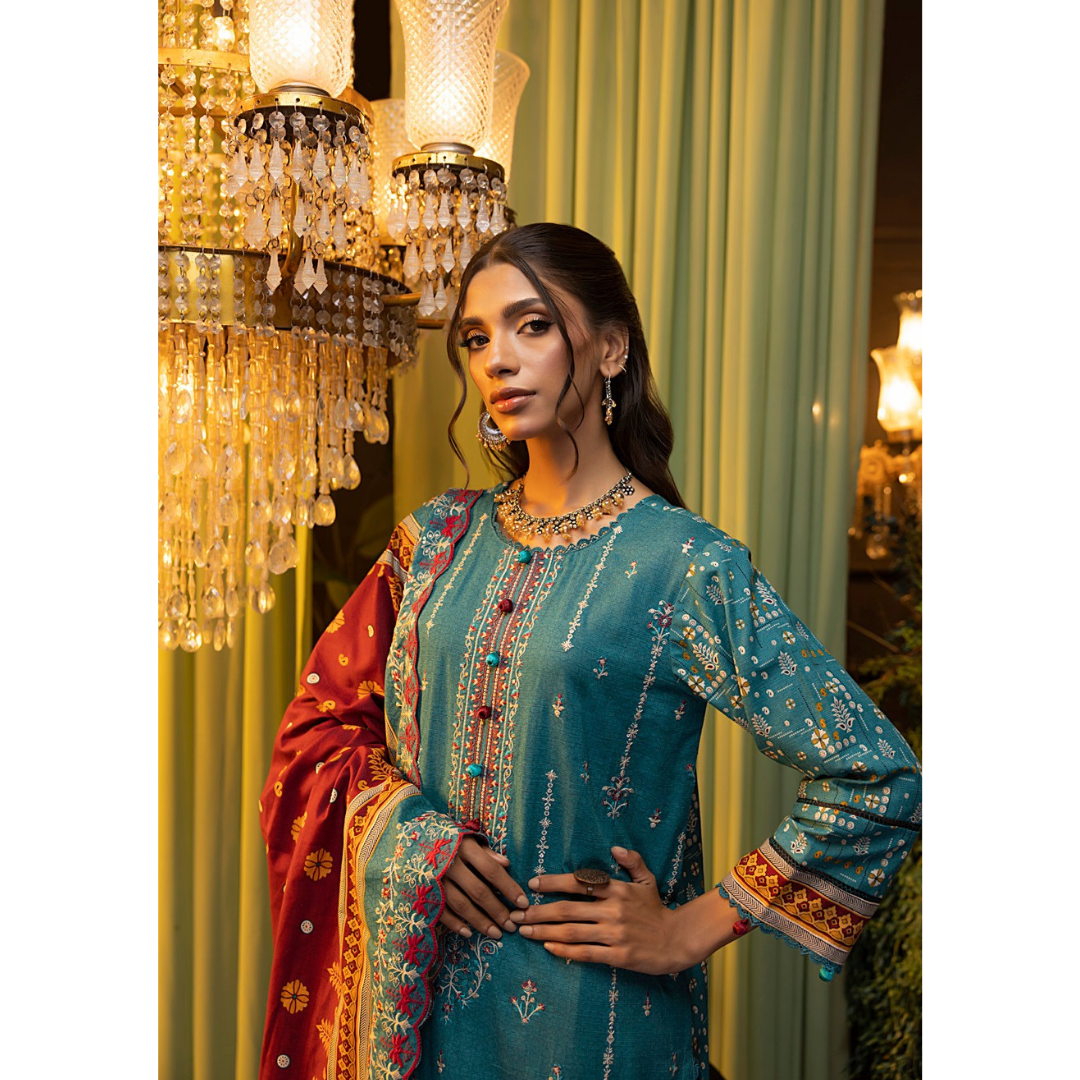 3 Piece – Unstitched Embroidered Cutwork Khaddar Suit – RegS0087656