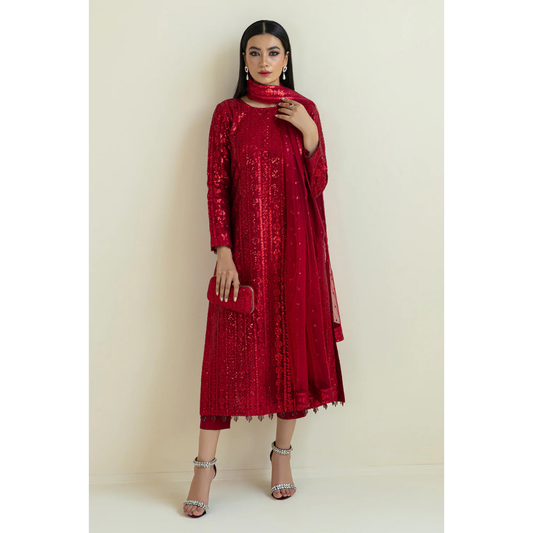 3 Piece-Net Embroidered Suit-ZE979039