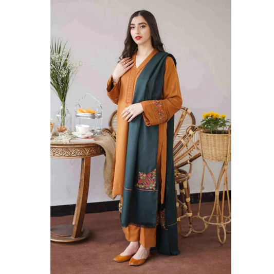 3 Piece – Unstitched Embroidered Dhanak Suit – AHXANF79