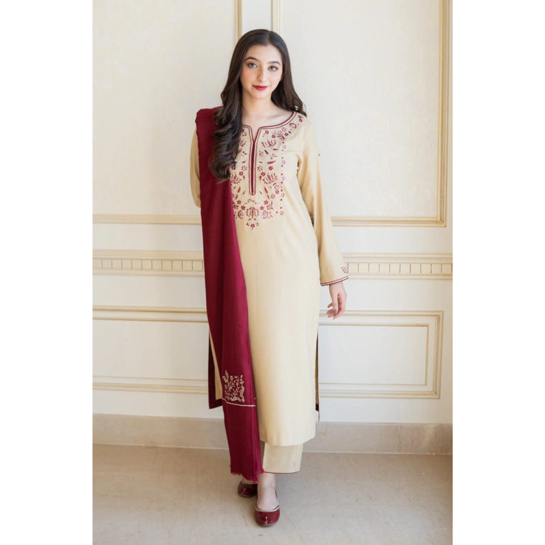 3 Piece – Unstitched Embroidered Dhanak Suit – AHXANF72