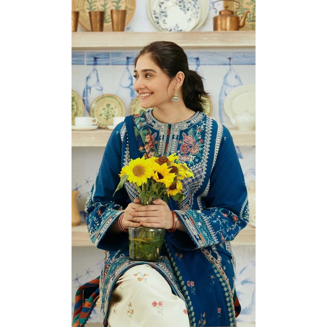 3 Piece – Unstitched Embroidered Dhanak Suit – VTXANF37