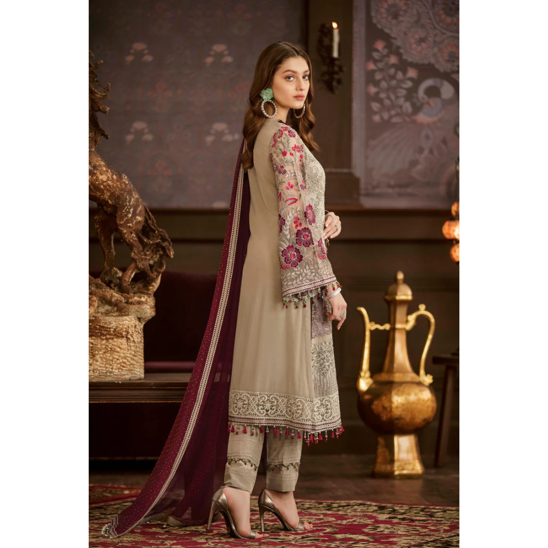 3 Piece – Unstitched Embroidered Chiffon Suit – AHXANF103