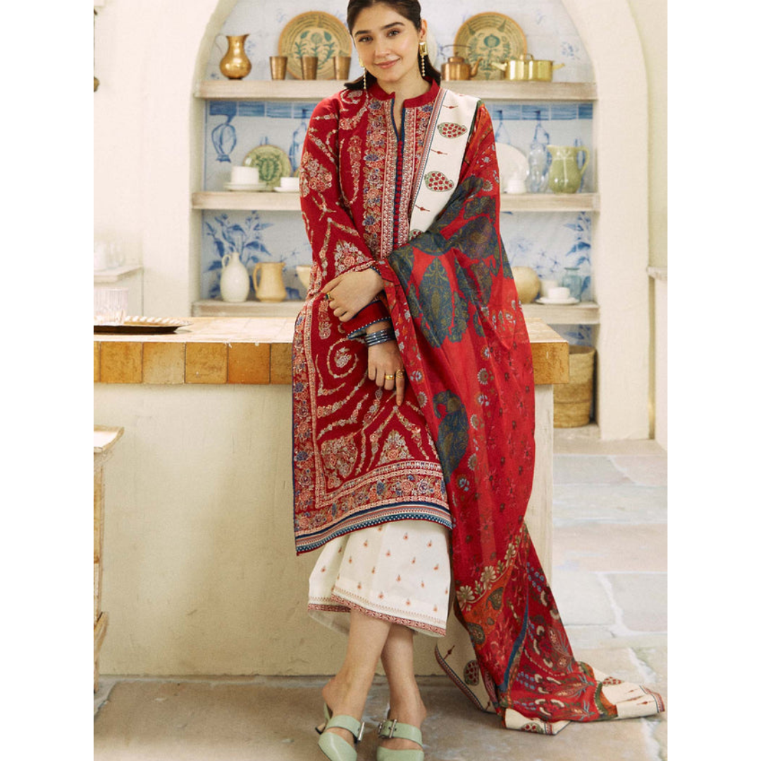 3 Piece – Unstitched Embroidered Dhanak Suit – ZS46001