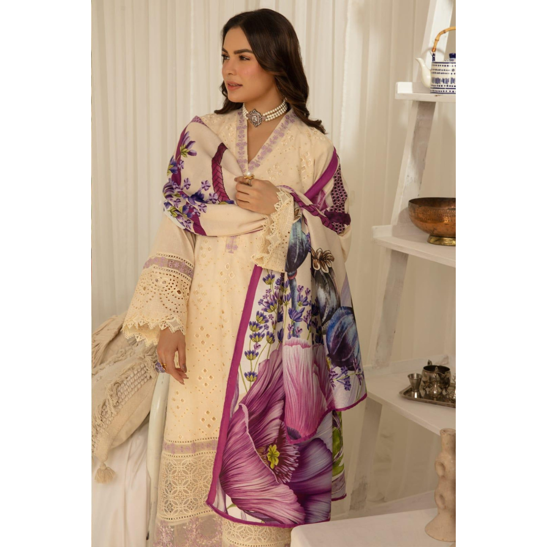 3 Piece – Unstitched Embroidered Dhanak Suit – BGC65001