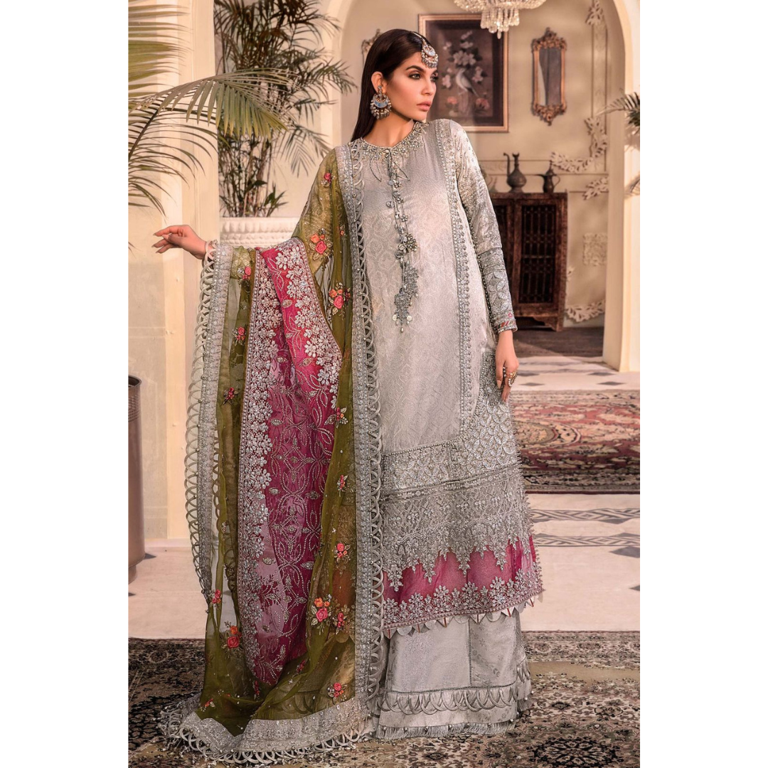 3 Piece – Unstitched Embroidered Organza Suit – AHXANF102