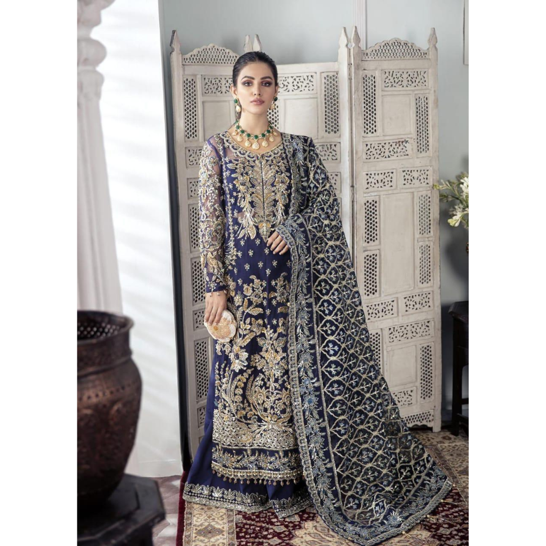 3 Piece – Unstitched Embroidered Net Suit – AHXANF101