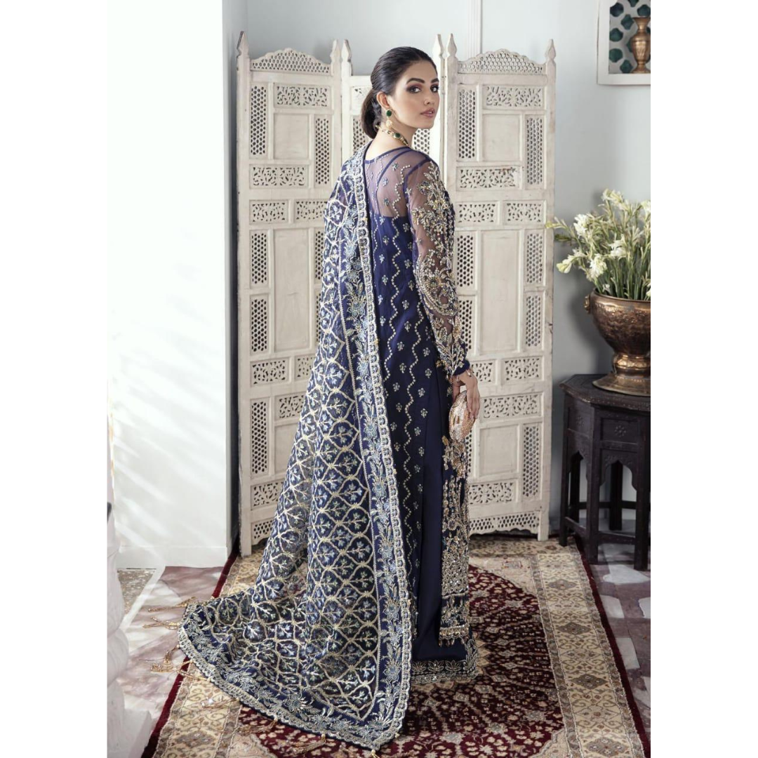 3 Piece – Unstitched Embroidered Net Suit – AHXANF101