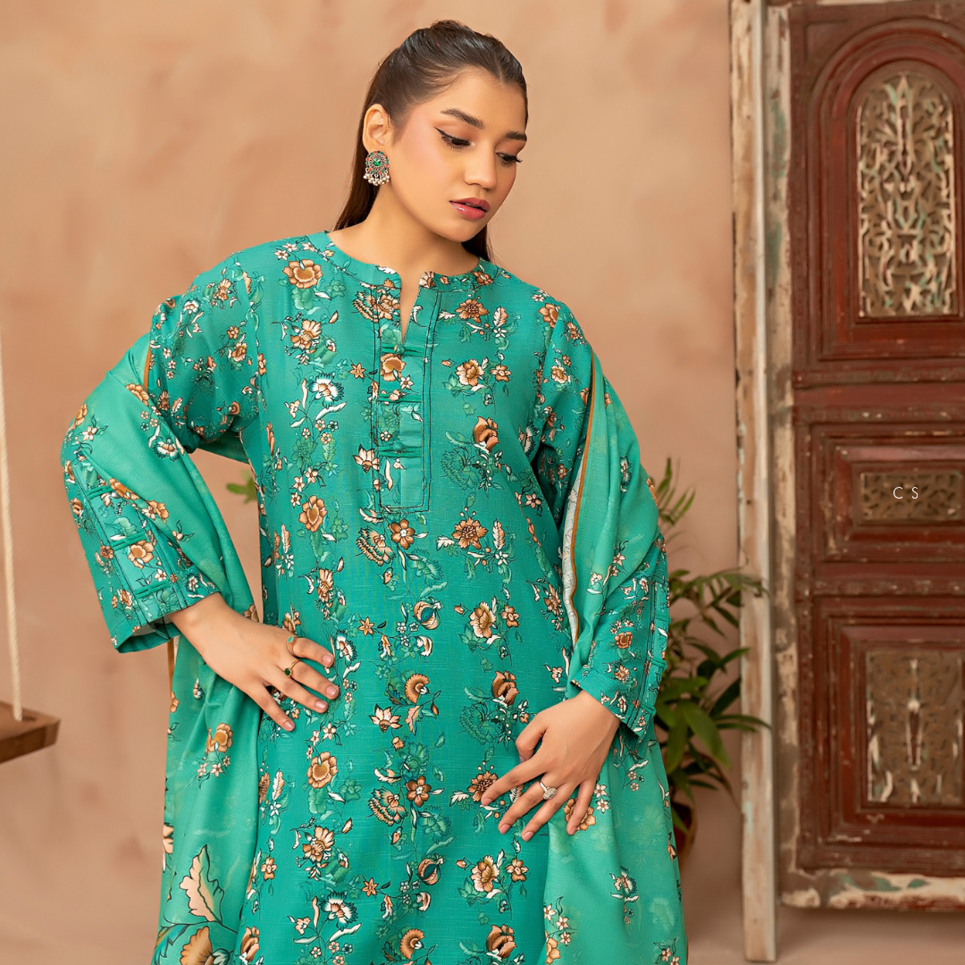 3 Piece – Unstitched Printed Khaddar Suit – SN306008