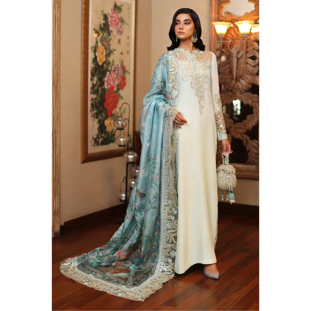 3 Piece- Velvet Embroidered Suit-ZE979046