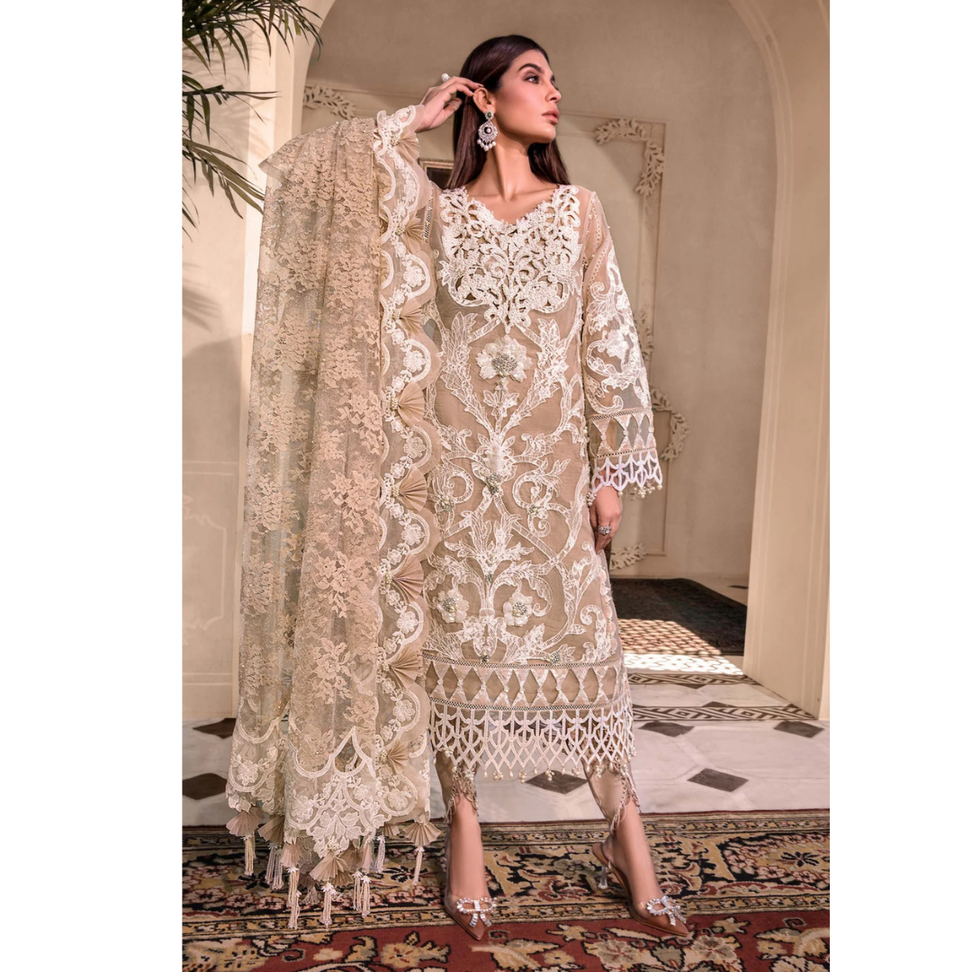 3 Piece- Embroidered Organza Suit-AHXANF12