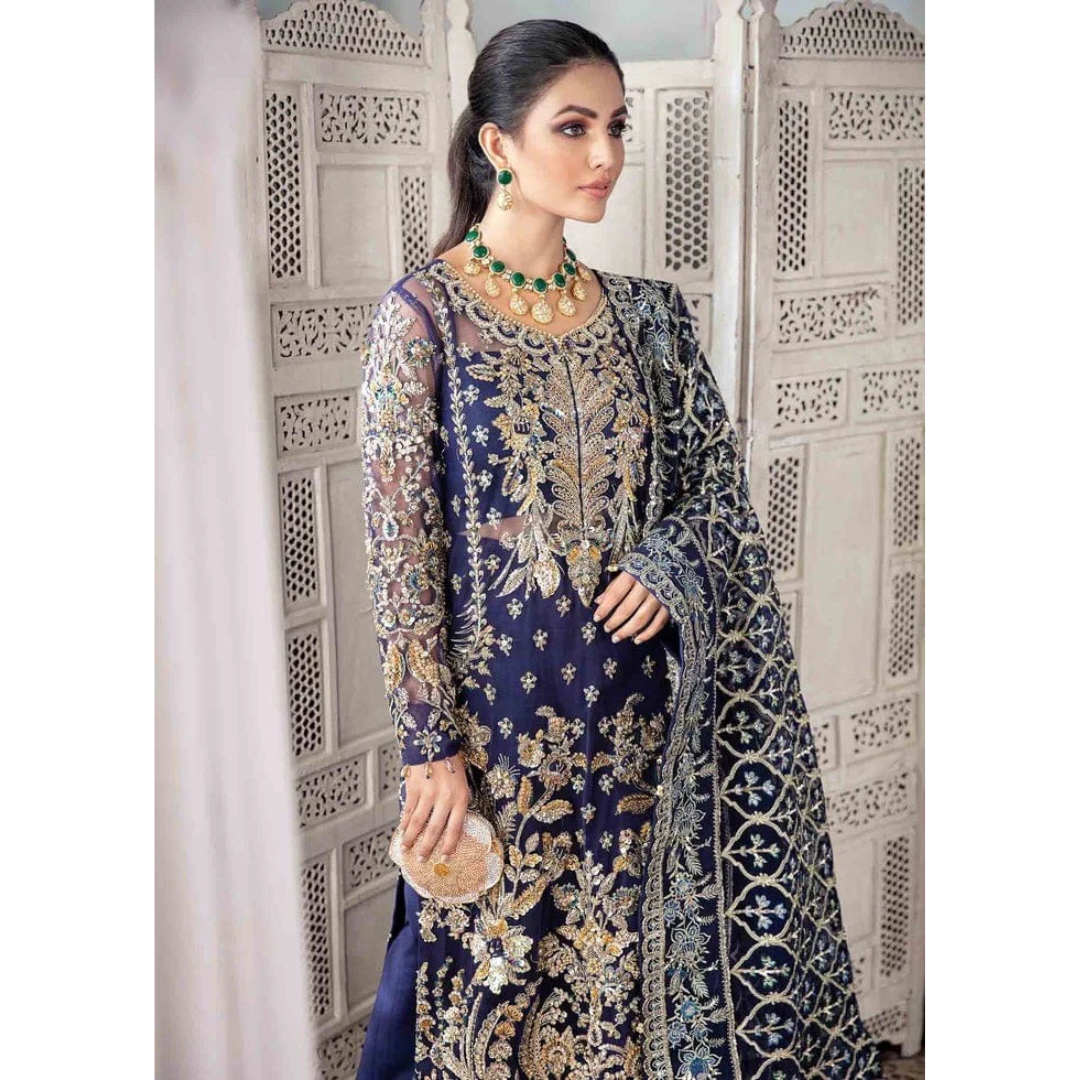 3 Piece – Unstitched Embroidered Net Suit – AHXANF101