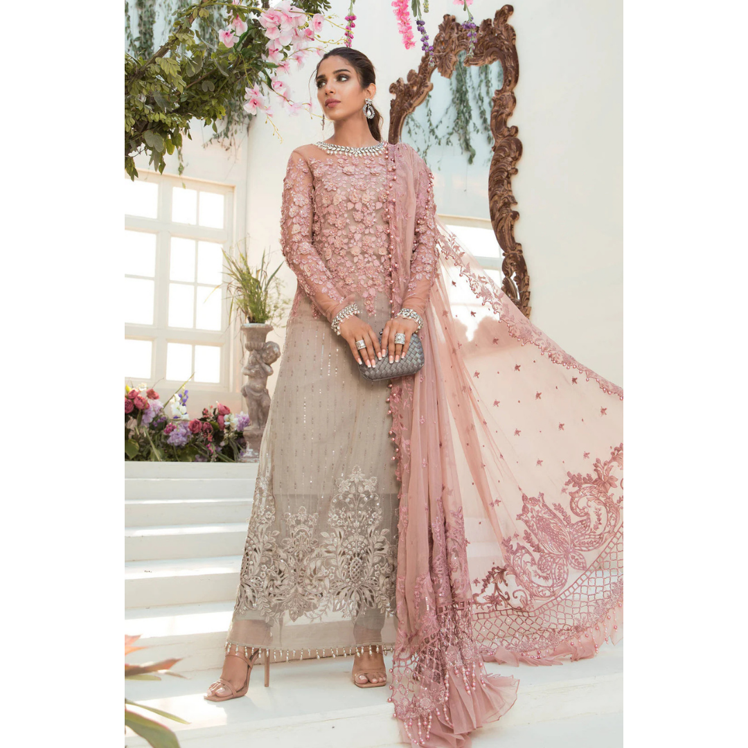 3 Piece- Embroidered Chiffon Suit-VTXANF40