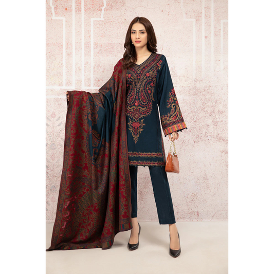 3 Piece – Unstitched Embroidered Khaddar Suit – AHXANF108