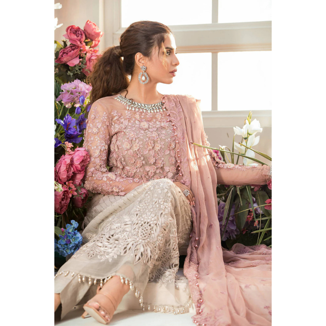 3 Piece- Embroidered Chiffon Suit-VTXANF40