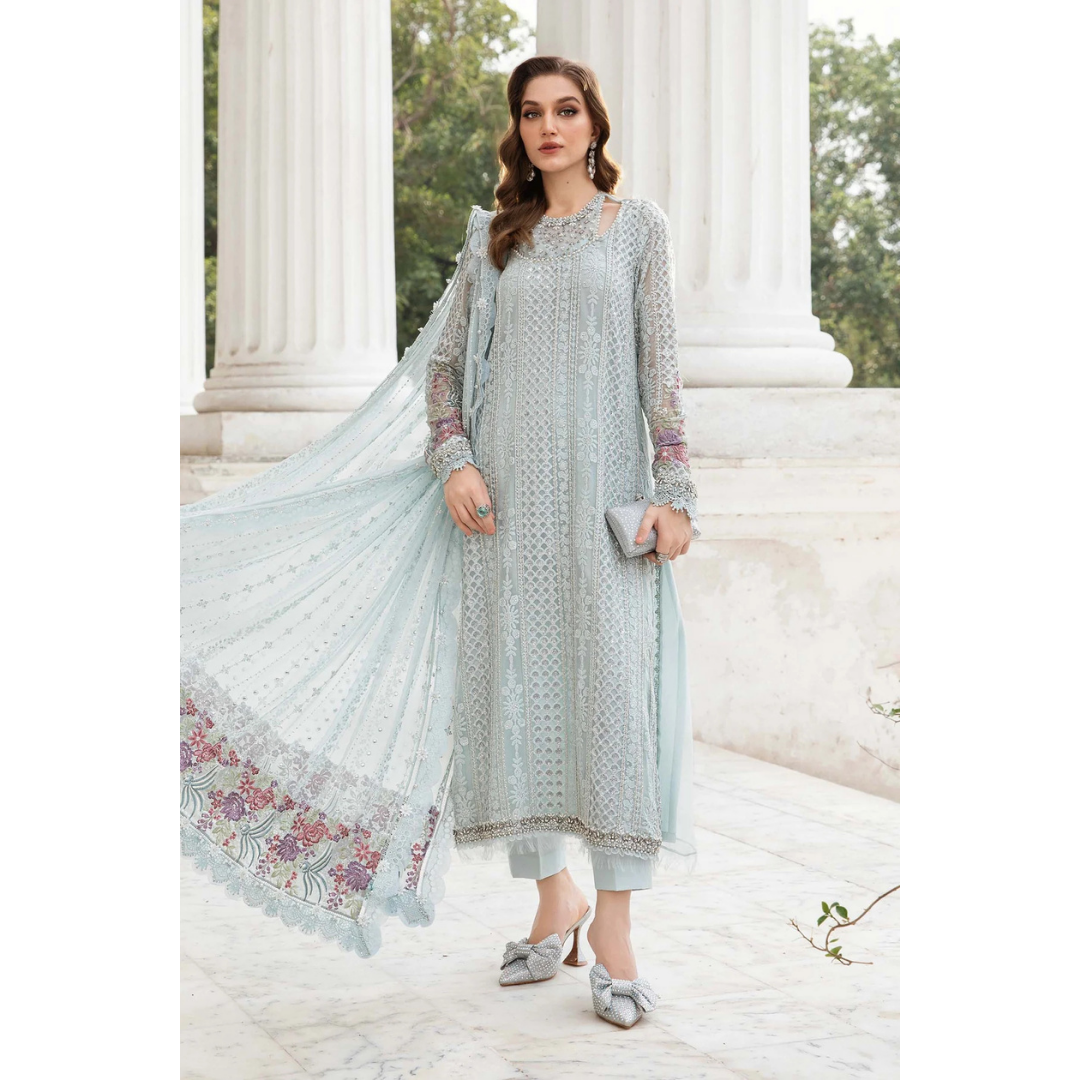 3 Piece- Sequins Chiffon Embroidered Suit-ZE979043