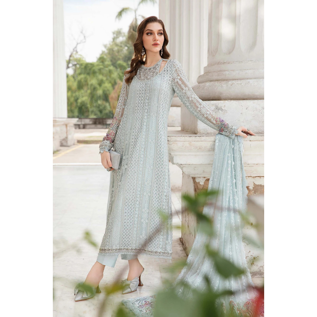 3 Piece- Sequins Chiffon Embroidered Suit-ZE979043