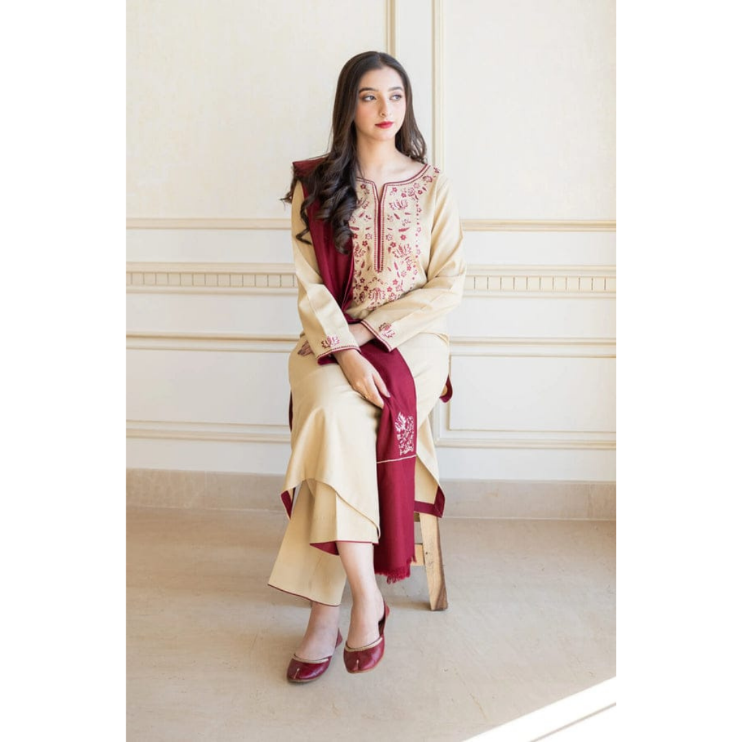 3 Piece – Unstitched Embroidered Dhanak Suit – AHXANF72