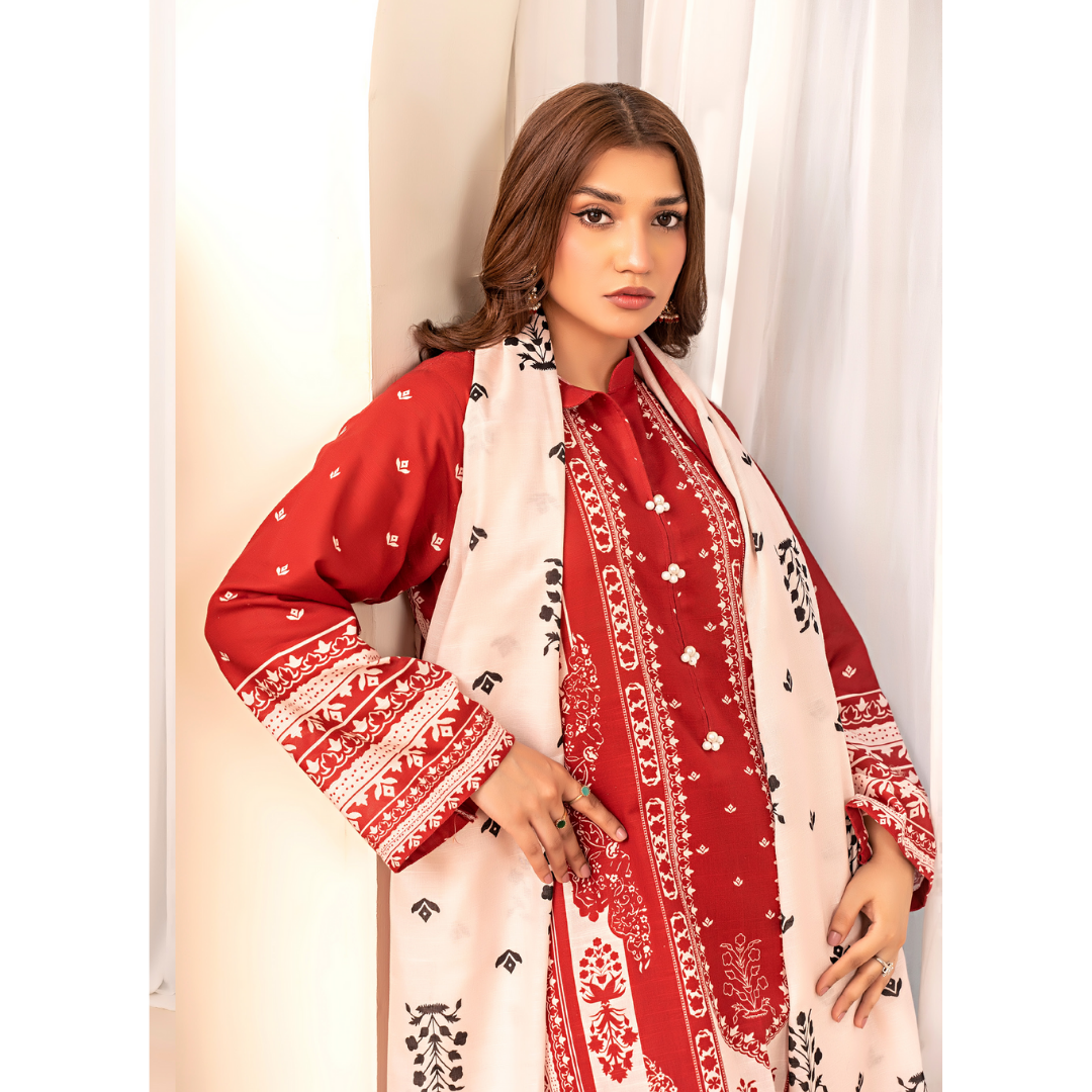 3 Piece – Unstitched Printed Khaddar Suit – SN306001