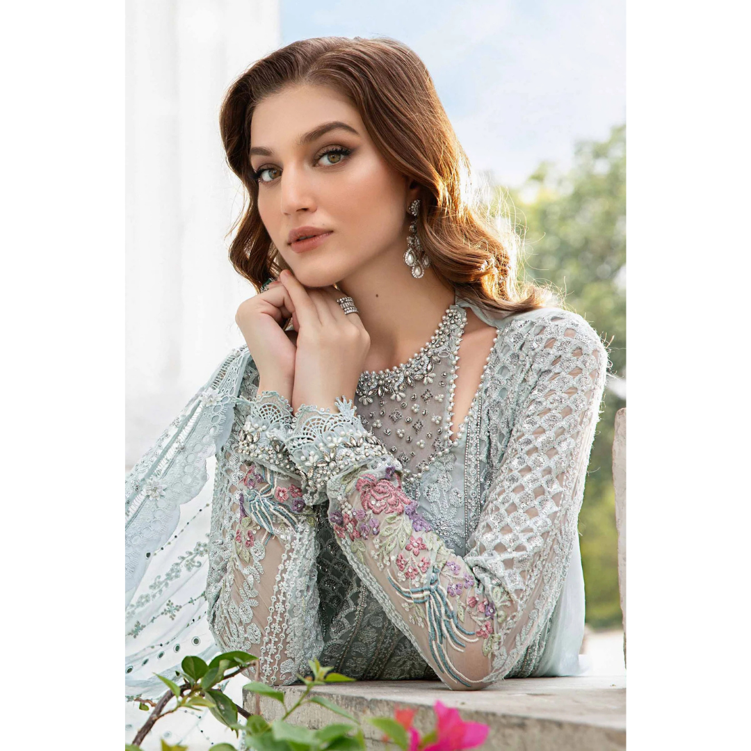 3 Piece- Sequins Chiffon Embroidered Suit-ZE979043