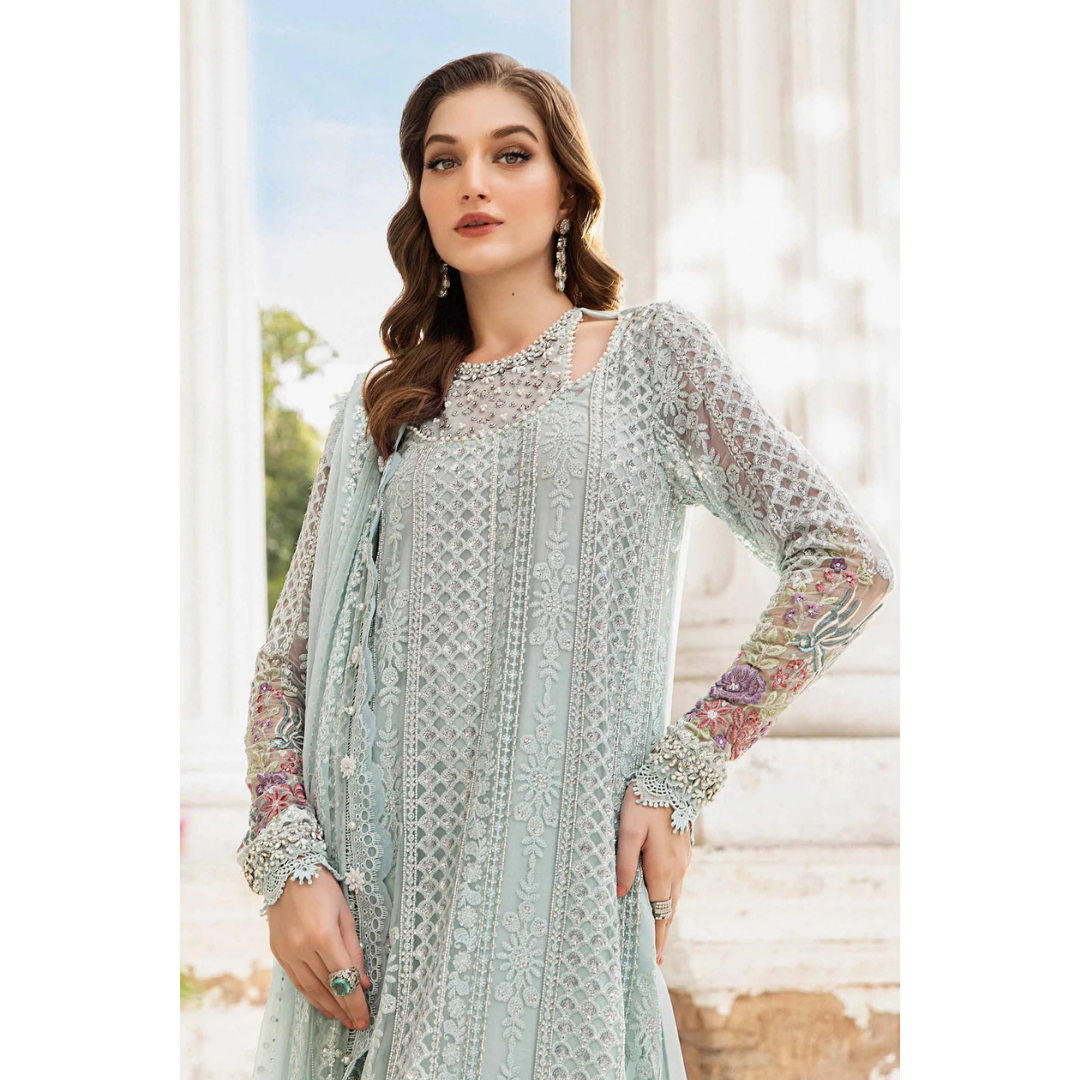 3 Piece- Sequins Chiffon Embroidered Suit-ZE979043