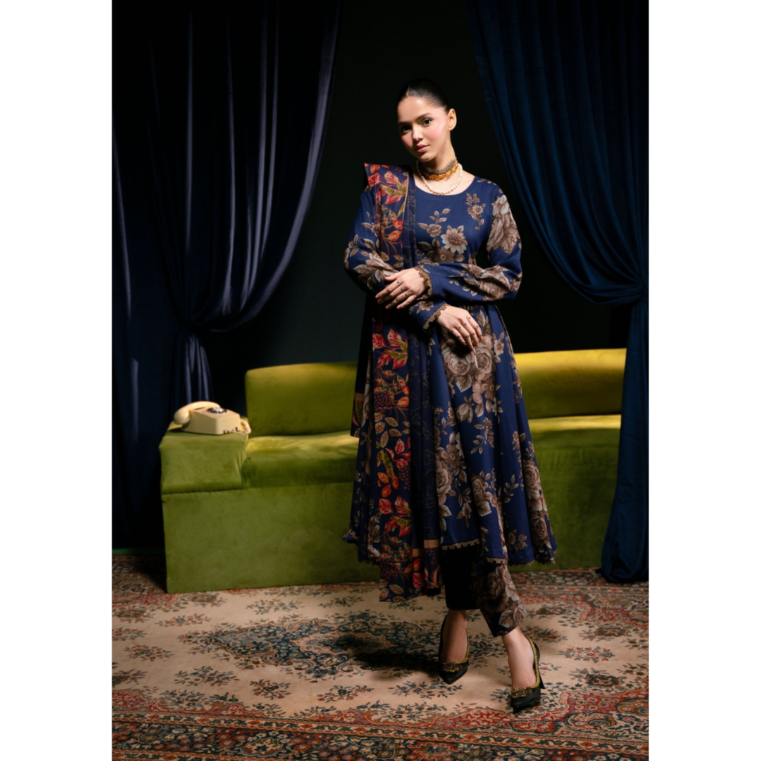 3 Piece – Unstitched Printed Dhanak Suit – DVF589500012