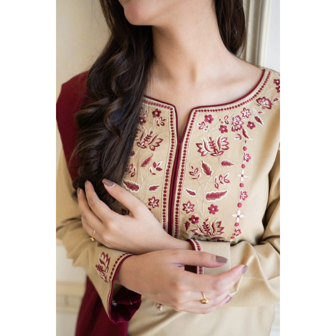 3 Piece – Unstitched Embroidered Dhanak Suit – AHXANF72