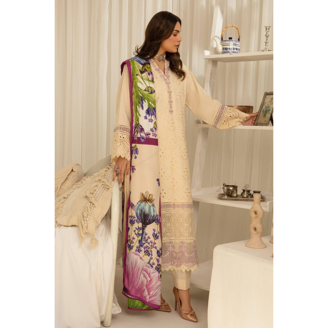 3 Piece – Unstitched Embroidered Dhanak Suit – BGC65001