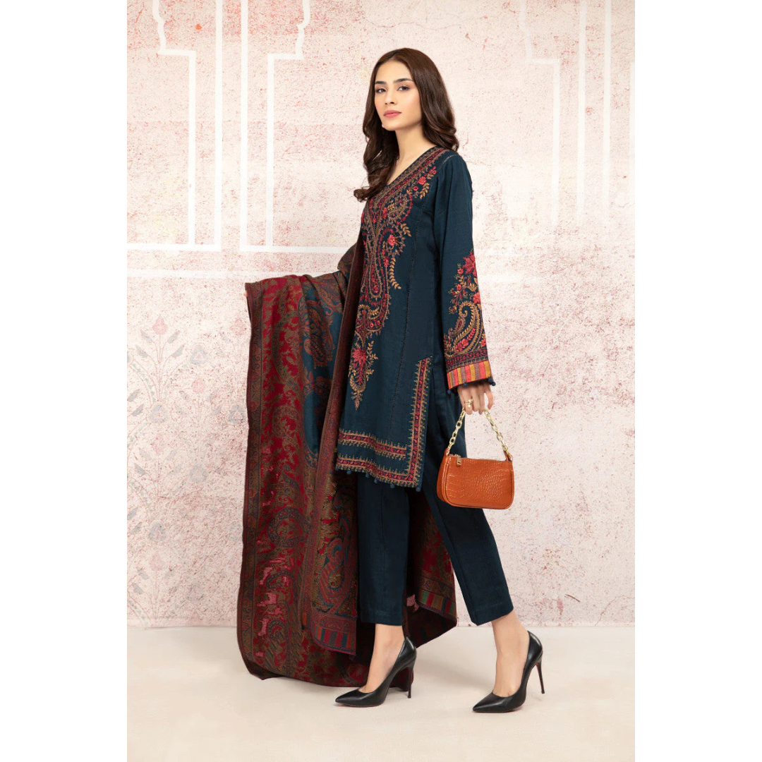 3 Piece – Unstitched Embroidered Khaddar Suit – AHXANF108