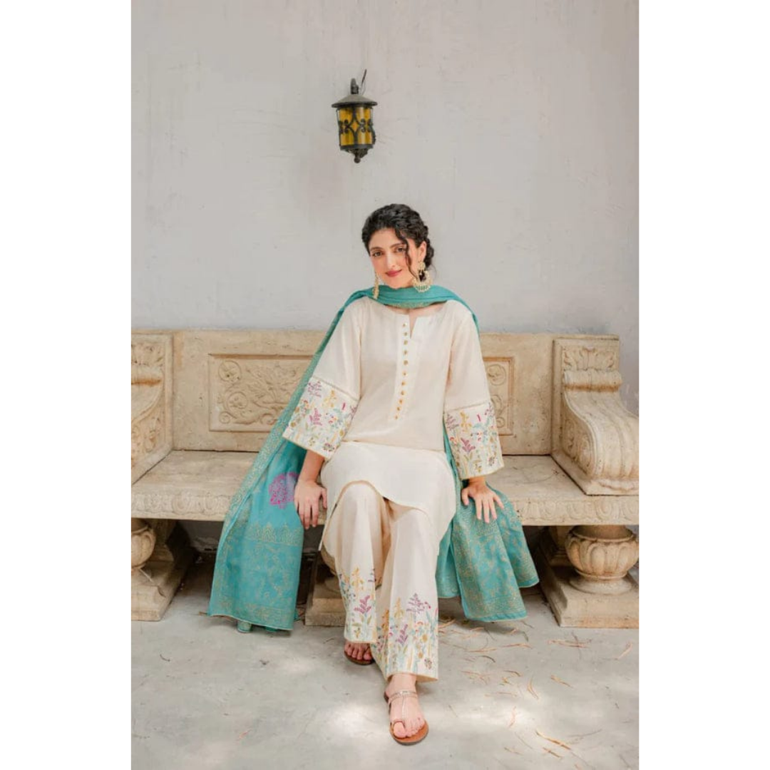 3 Piece – Unstitched Embroidered Dhanak Suit – AHXANF78